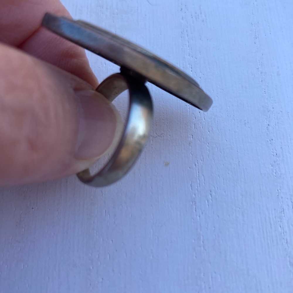 Evil Eye Ring Y2K Silvertone band setting metal enameled size adjustable - Picture 5 of 6